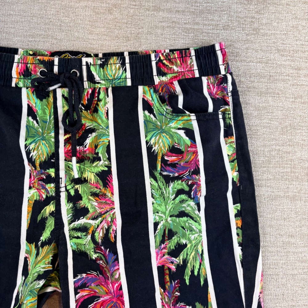 Good Vibes Mens Tropical Palm Tree Striped Shorts Black Multi 36 Drill Clothing